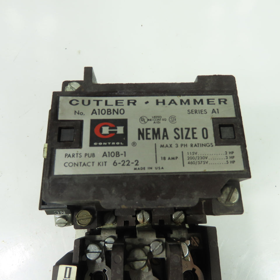 Cutler-Hammer A10BNO NEMA Size 0 Magnetic Motor Starter 18A 3Ph 600V