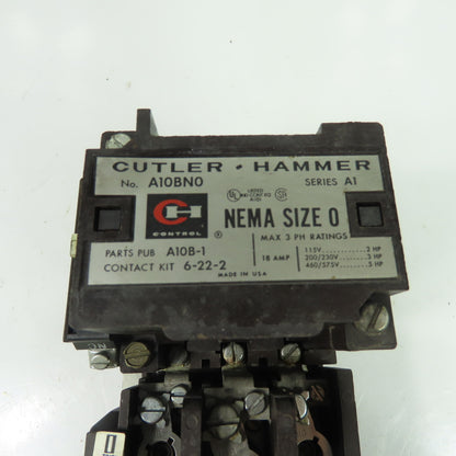 Cutler-Hammer A10BNO NEMA Size 0 Magnetic Motor Starter 18A 3Ph 600V