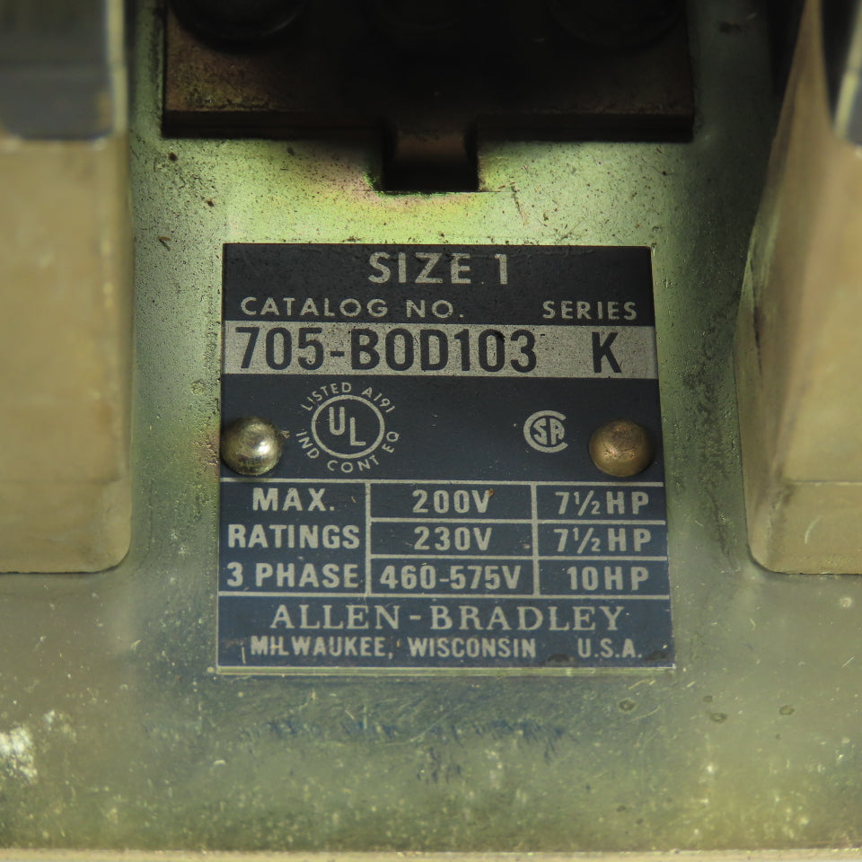 Allen-Bradley 705-BOD103 Size 1 Reversing Motor Starter 120V Coil 3Ph 600V Max