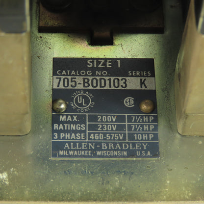 Allen-Bradley 705-BOD103 Size 1 Reversing Motor Starter 120V Coil 3Ph 600V Max