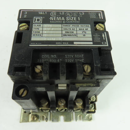 Square D 8736 SCO 8 NEMA Size 1 Magnetic Contactor 600VAC 3Ph