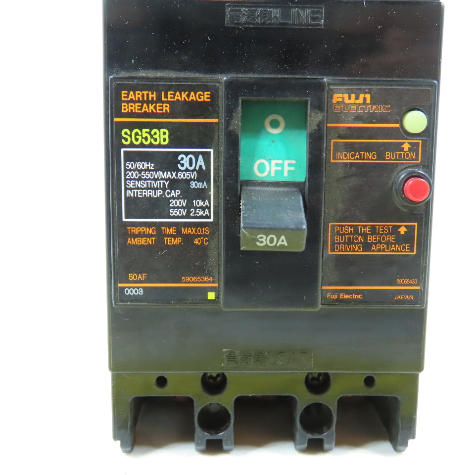 Fuji Electric SG53B Earth Leakage Breaker 30A 3-Pole 500V 30mA