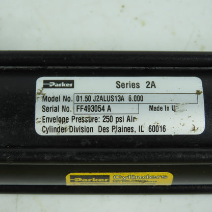 Parker 01.50 J2ALUS13A 6.000 Pneumatic Air Cylinder 250 psi 1.5" Bore 6" Stroke