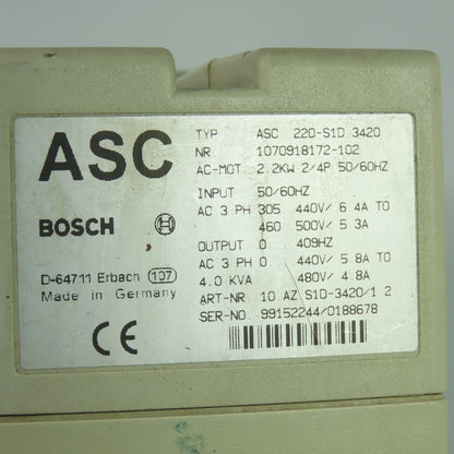 Bosch ASC 220-S1D 3420 2.2kW 3Ph Variable Frequency Drive 460-500V 4KVA