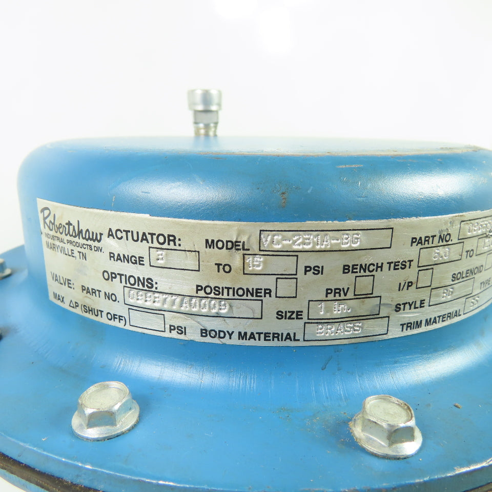 Robertshaw VC-231A-BG 1" Pneumatic Actuator Control Valve 3-15 PSI Brass Body
