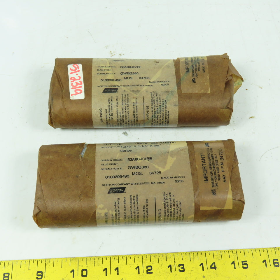 Norton GWBG380 Alundum Grinding Wheel 1.375" x 1-1/4" x 5/8" 53A80-KVBE Lot/20