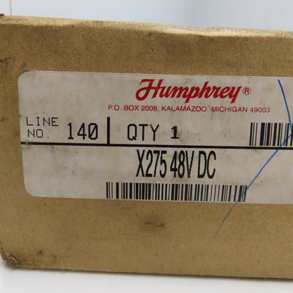 Humphrey X275 1/4" NPT Solenoid Valve 48VDC 30-100 PSI