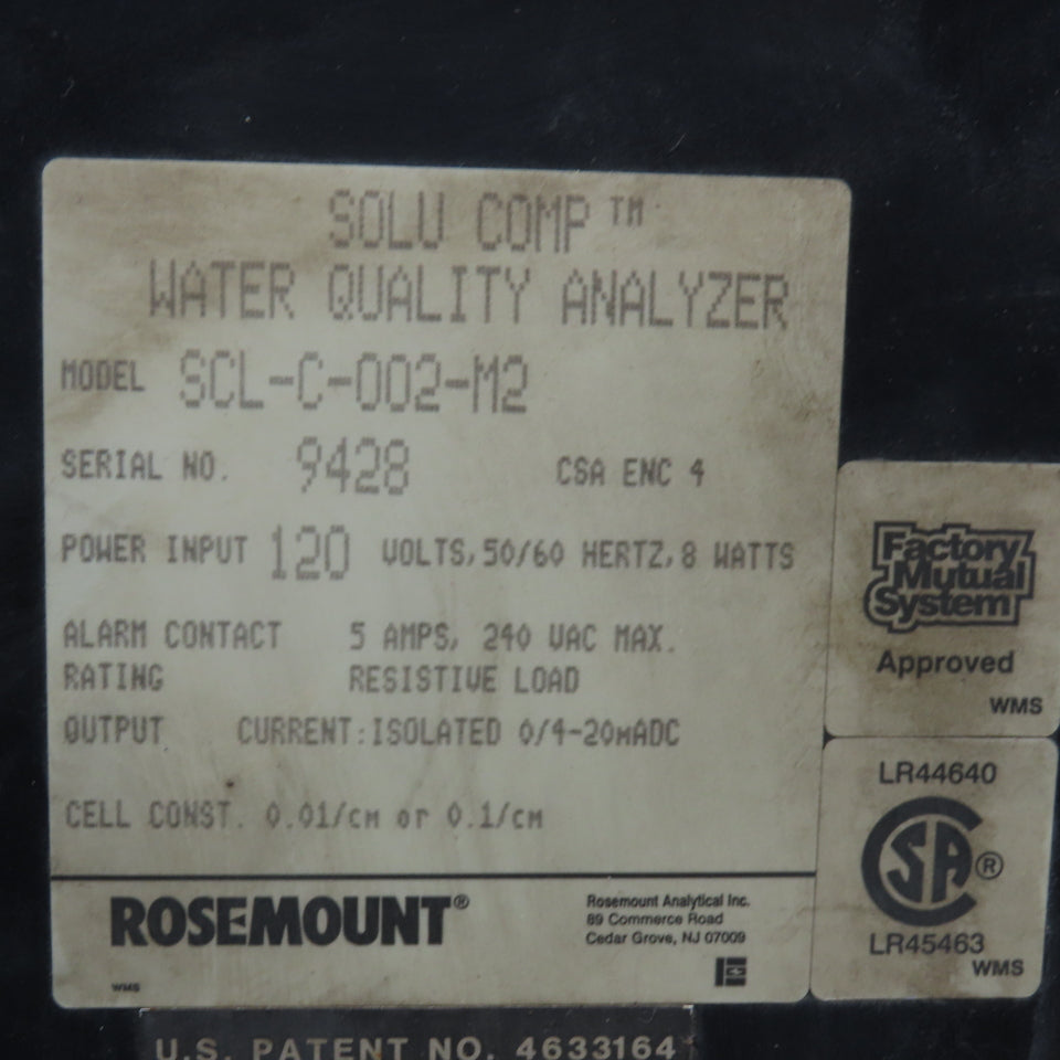 Rosemount Analytical SCL-C-002-M2 Solu Comp Water Quality Analyzer 120V