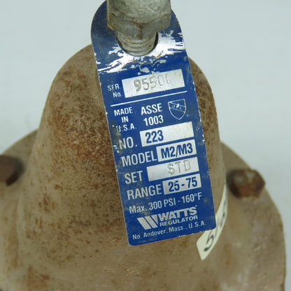Watts 223 M2/M3 Water Pressure Reducing Valve No. 223 Range 25-75 PSI 1" NPT