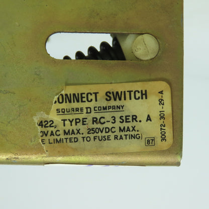 Square D Type RC-3 3-Pole Fusible Safety Disconnect Switch 600VAC 250VDC