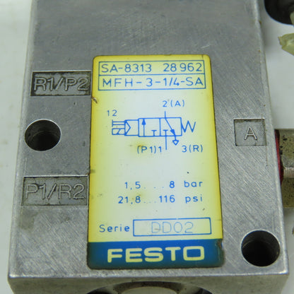 Festo 28962 MFH-3-1/4-SA 3/2-Way Solenoid Valve 1.5-8 bar 24VDC Coil