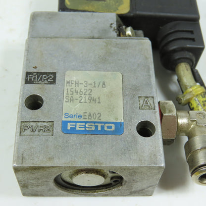 Festo 154622 MFH-3-1/8 Single Solenoid Pneumatic Valve 24VDC 1/8" Ports