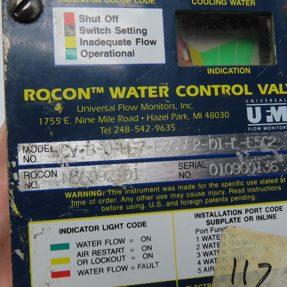 Universal Flow Monitors WCV-B-0-H-7-E3C5F2-D1-L-E5C2 Water Control Valve 24VDC