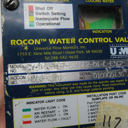 Universal Flow Monitors WCV-B-0-H-7-E3C5F2-D1-L-E5C2 Water Control Valve 24VDC