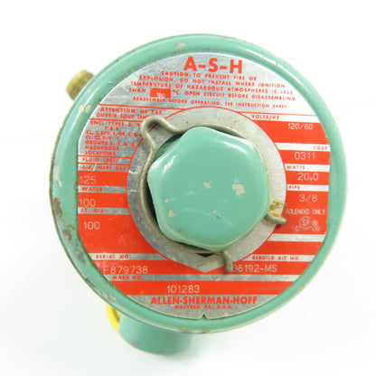 A-S-H Allen Sherman Hoff 101283 Solenoid Valve 120V 3/8" Pipe 125 PSI