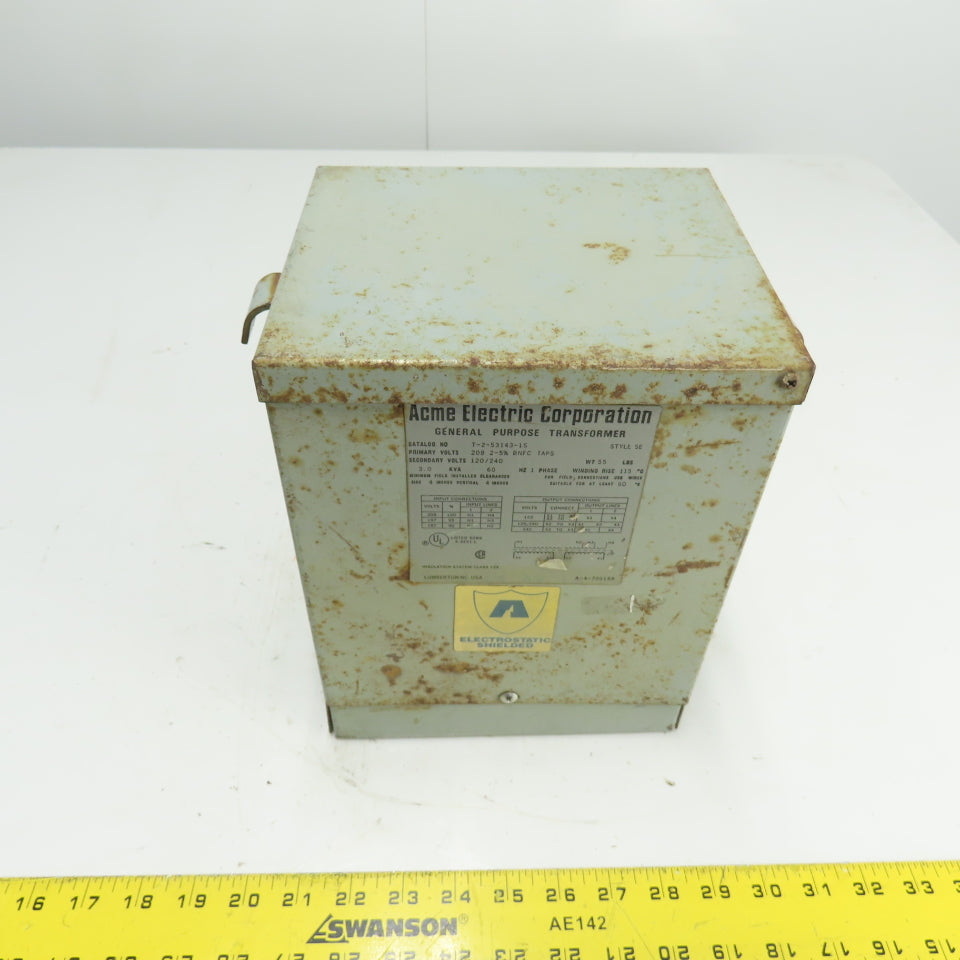 Acme T-2-53143-1S 3 kVA General Purpose Transformer 208V Pri 120/240V Sec 1Ph