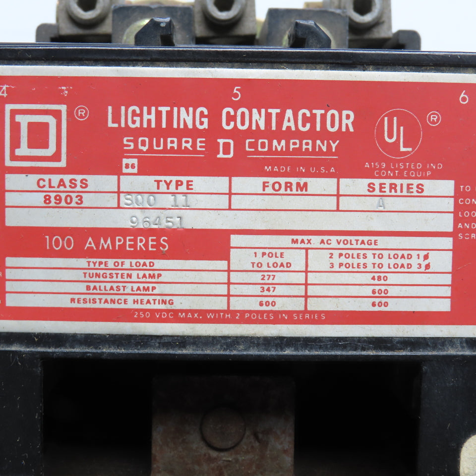 Square D 8903 SQO 11 Lighting Contactor 100A 3-Pole 600V No Coil!
