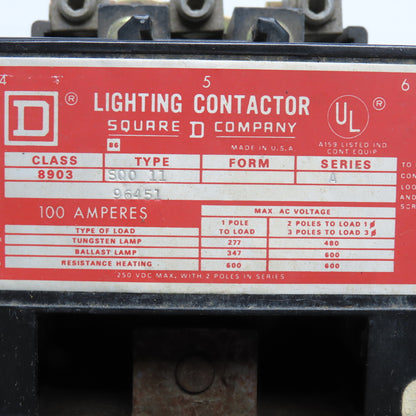 Square D 8903 SQO 11 Lighting Contactor 100A 3-Pole 600V No Coil!