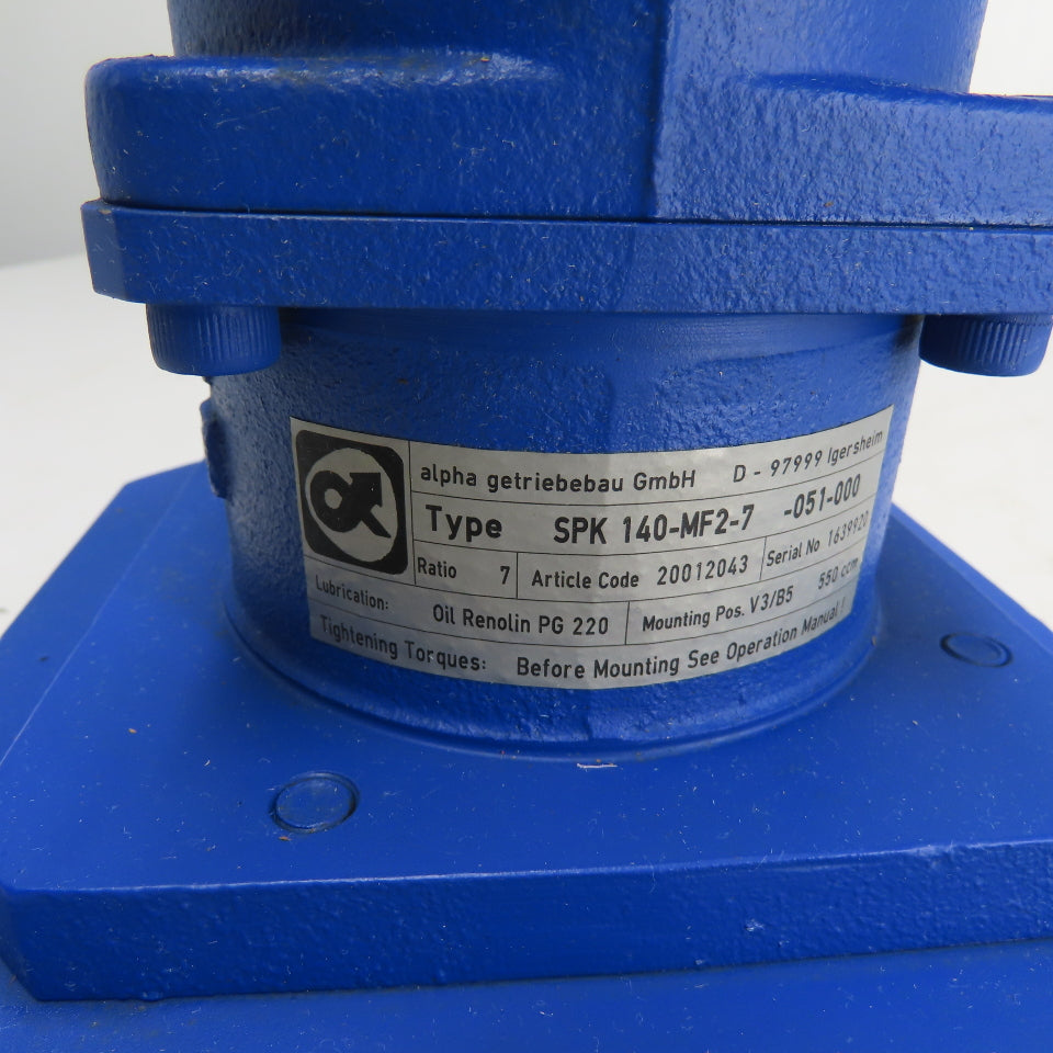 Wittenstein Alpha SPK 140-MF2-7-051-000 Right Angle Planetary Gearhead 7:1 Ratio