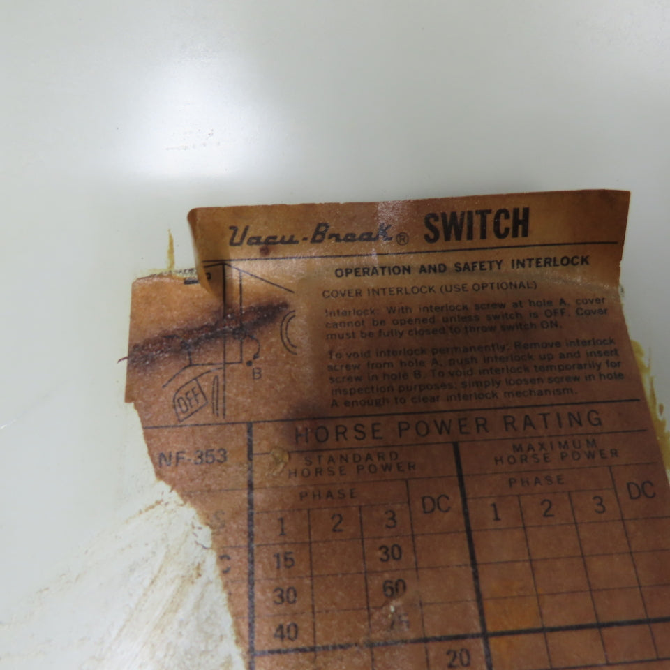 I-T-E NF-353 100A 3-Pole Non-Fusible Safety Disconnect Switch 600V