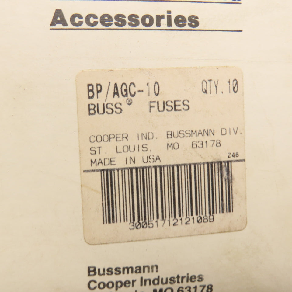 Bussmann BP/AGC-10 AGC-10 Glass Fuses 10A 250V 10-Pack of 5-Count Cards