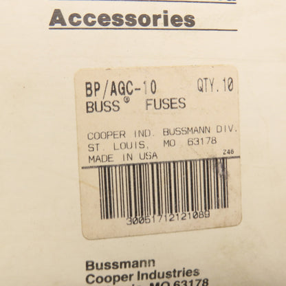 Bussmann BP/AGC-10 AGC-10 Glass Fuses 10A 250V 10-Pack of 5-Count Cards
