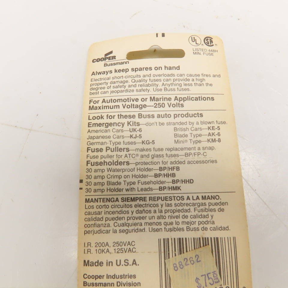 Bussmann BP/AGC-10 AGC-10 Glass Fuses 10A 250V 10-Pack of 5-Count Cards