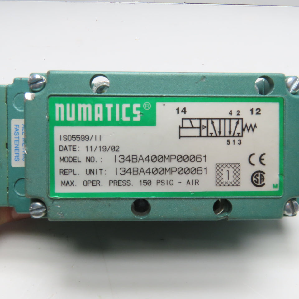 Numatics I34BA400MP00061 ISO 5599/2 Size 1 Solenoid Valve 24VDC 150 PSI