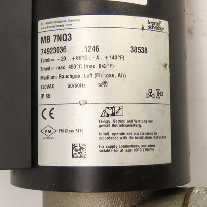 Kromschroeder MB 7NQ3 BVHM 80TW01A 3" Butterfly Valve with MB 7NQ3 Actuator 120V