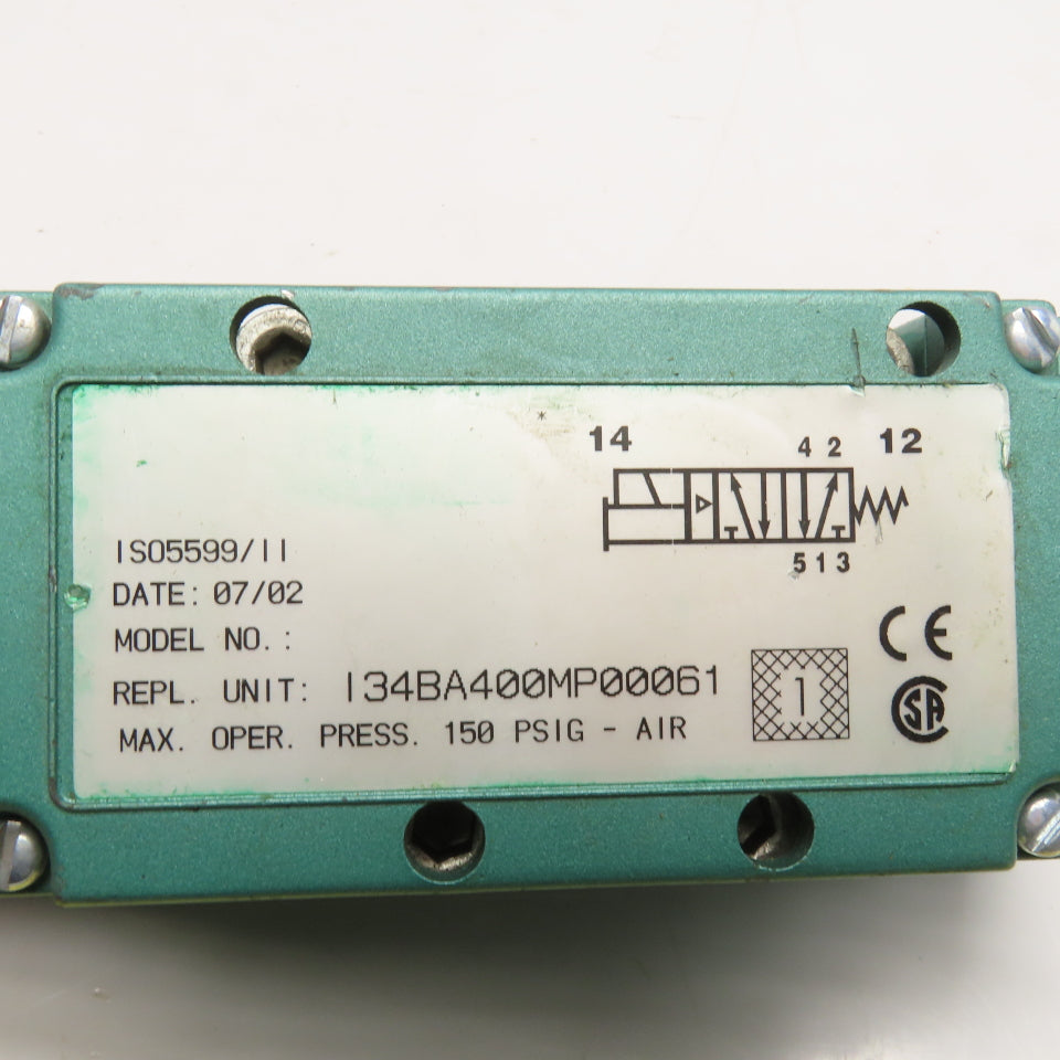 Numatics I34BA400MP00061 ISO 5599/2 Size 1 Solenoid Valve 24VDC 150 PSI