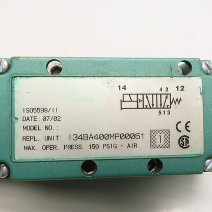 Numatics I34BA400MP00061 ISO 5599/2 Size 1 Solenoid Valve 24VDC 150 PSI