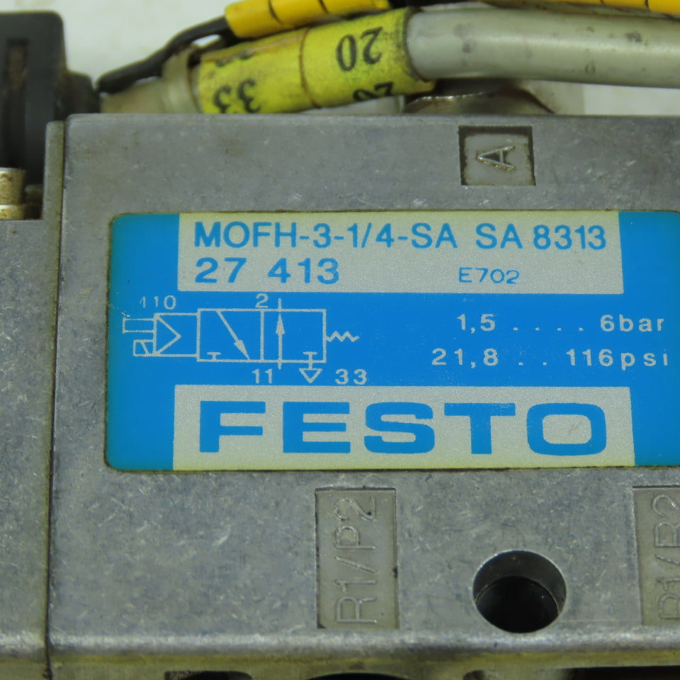 Festo 8313 MOFH-3-1/4-SA 3/2-Way Solenoid Valve 24VDC 116psi