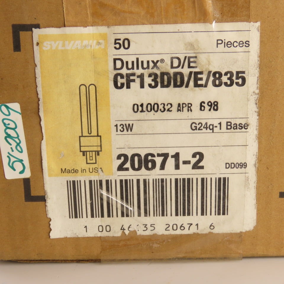 Sylvania CF13DD/E/835 Dulux D/E 13W Fluorescent Bulbs G24q- 4-Pin Lot/50