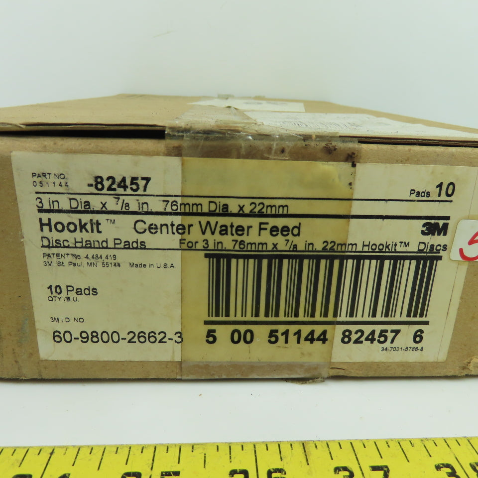 3M 60-9800-2662-3 82457 3" Center Water Feed Hookit Disc Hand Pads 10-Pack