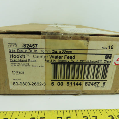 3M 60-9800-2662-3 82457 3" Center Water Feed Hookit Disc Hand Pads 10-Pack