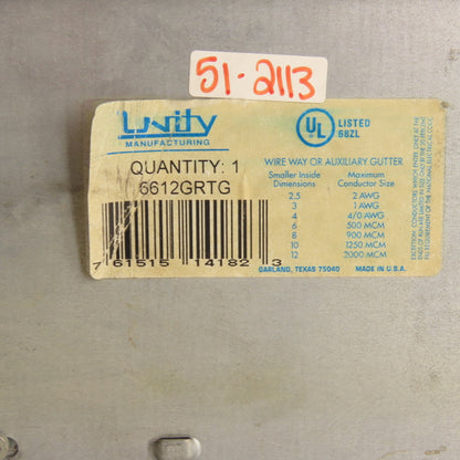 Unity 6612GRTG NEMA 3R Rainproof Wireway Auxiliary Gutter 6" x 6" x 12"