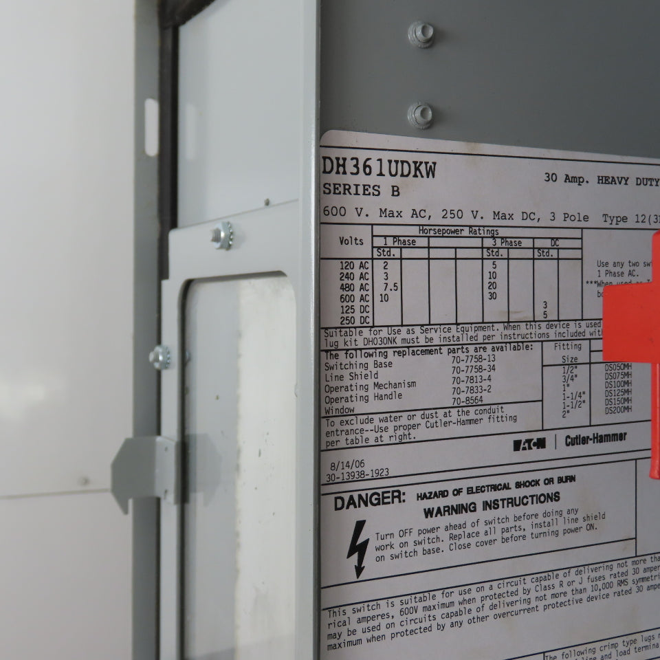 Eaton DH361UDKW 30A Non-Fusible Heavy Duty Safety Disconnect Switch 600VAC