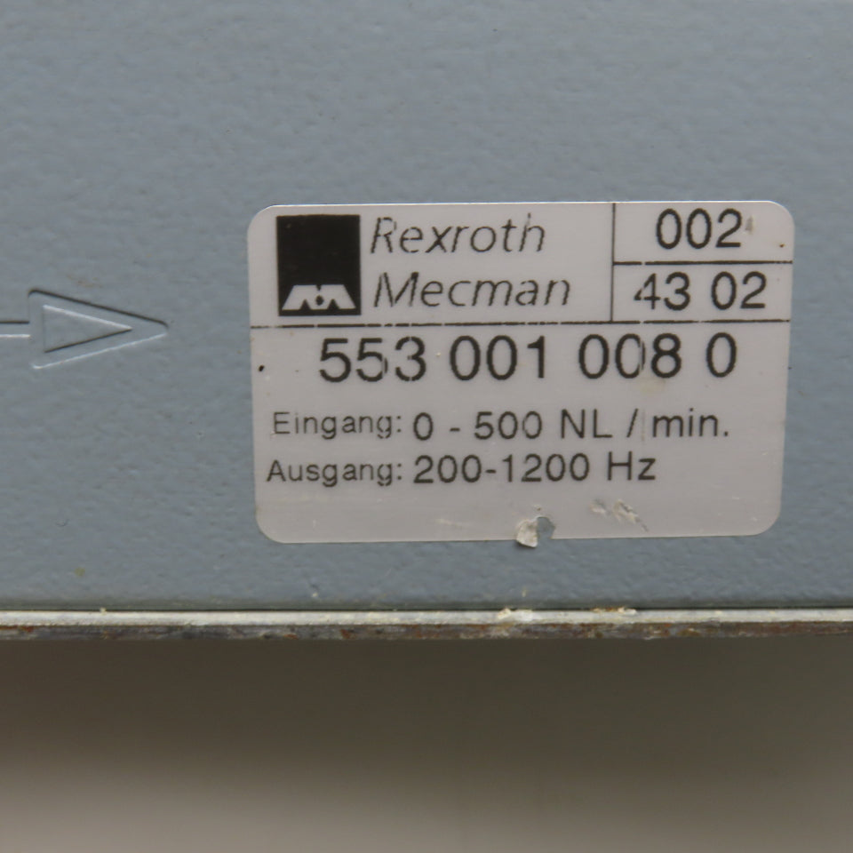 Rexroth 553 001 008 0 Flow Sensor 0-500 NL/min 200-1200 Hz 1/2" Push To Connect