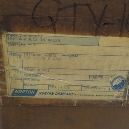Norton 53A80-K5VBE Internal Grinding Wheel 4" x 1-1/2" x 7/8" 8120 RPM Lot Of 10