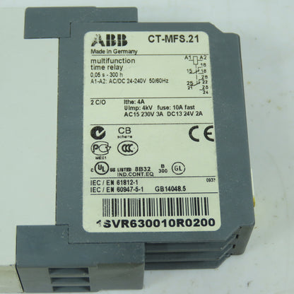 ABB 1SVR630010R0200 CT-MFS.21 Multifunction Time Relay 0.05s-300h 24-240V