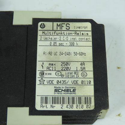 Schiele 2.430.010.02 MFS Timetron Multifunction Relay 24-240V 50-60Hz