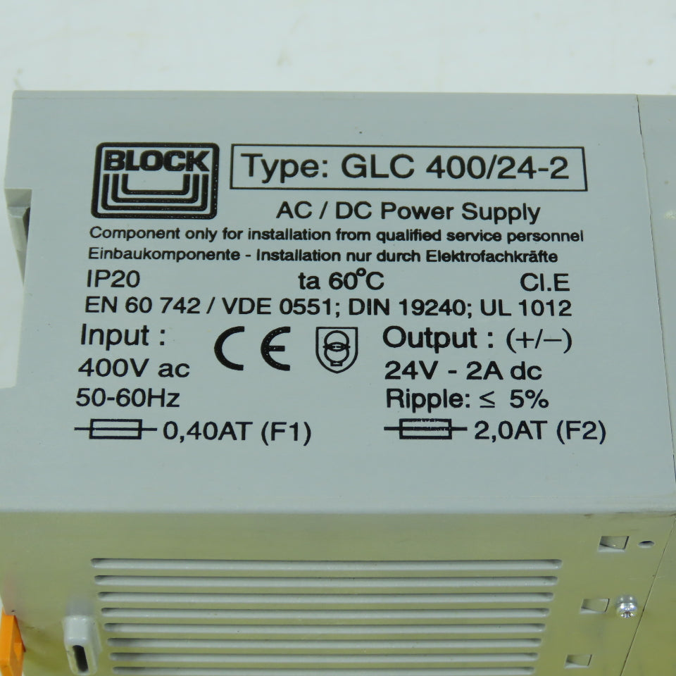Block GLC 400/24-2 AC/DC Power Supply 400VAC Input 24VDC 2A Output