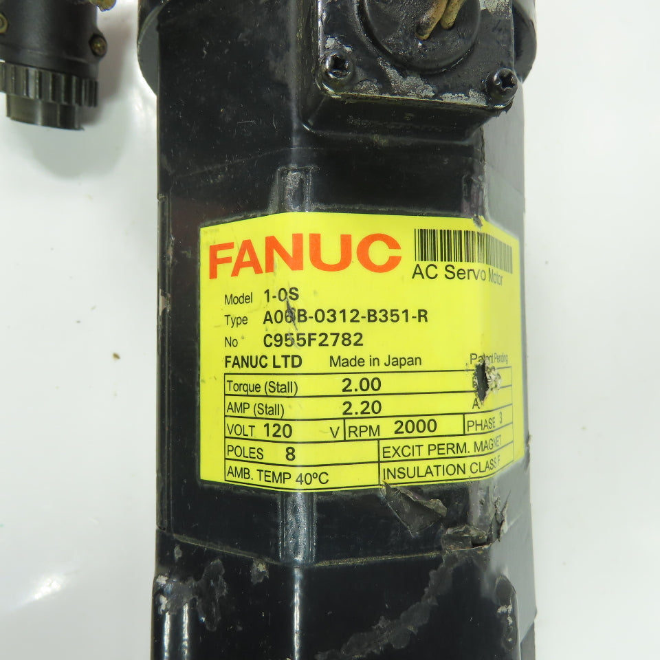 Fanuc A06B-0312-B351-R 1-0S AC Servo Motor 120V 2000RPM 3Ph W/ A290-0521-V581