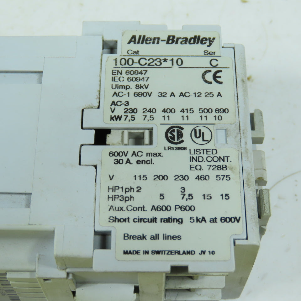 Allen-Bradley 100-C23*10 3-Pole IEC Contactor 110-120V 60Hz 15HP 460V