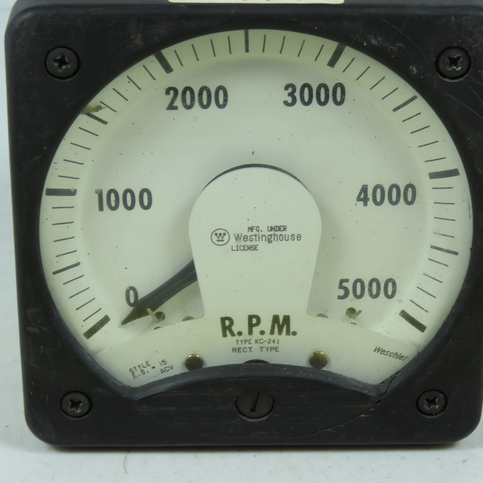 Westinghouse KC-241 Analog R.P.M. Panel Meter 0-5000 RPM Rectifier Type
