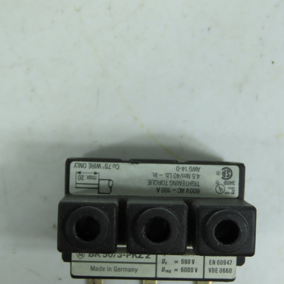 Klockner Moeller BK50/3-PKZ2 Line Supply Terminal Block 3-Pole 120A 600V