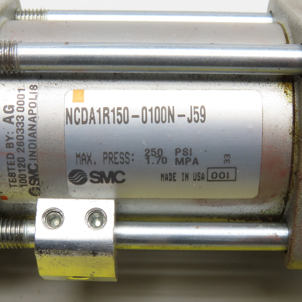 SMC NCDA1R150-0100N-J59 1.5" Bore 1" Stroke Tie-Rod Air Cylinder 250 PSI Max