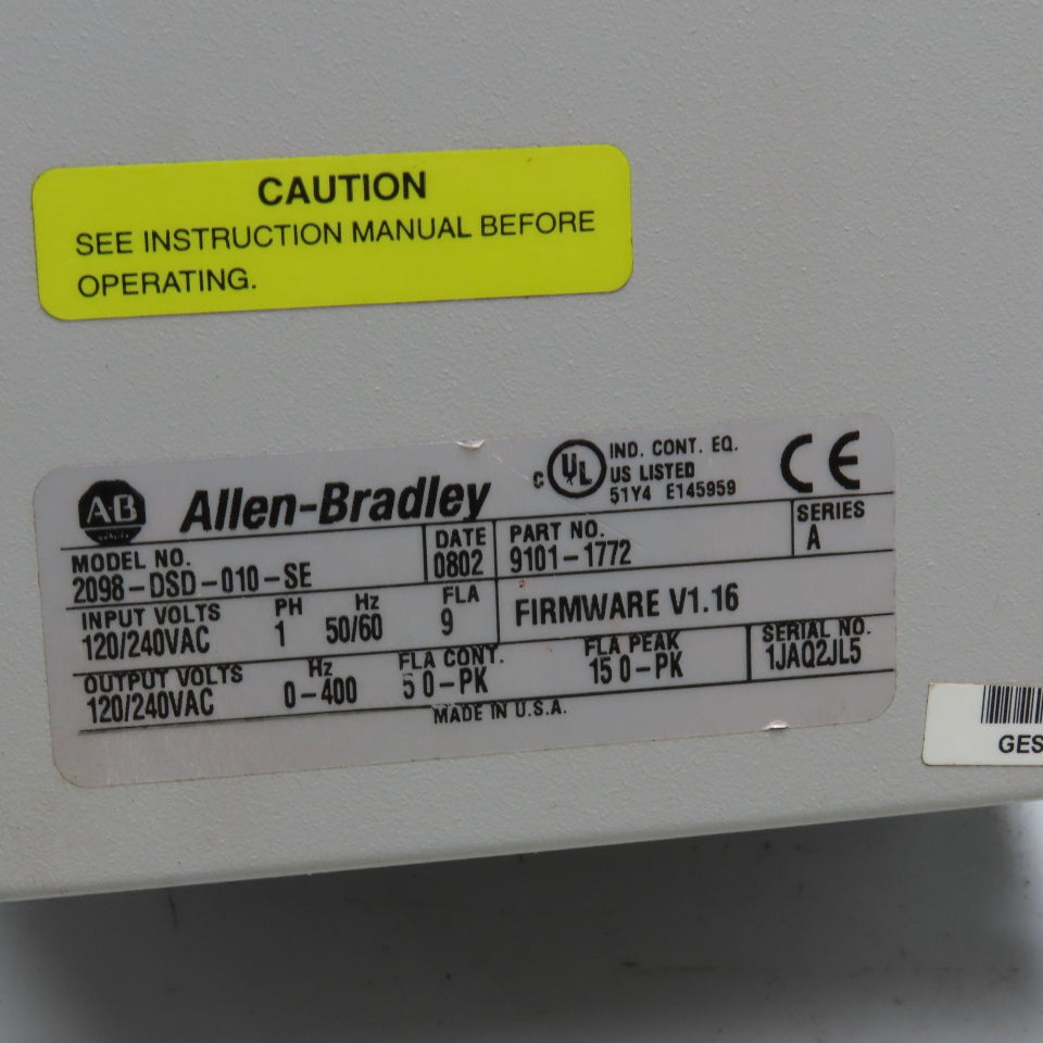 Allen-Bradley 2098-DSD-010-SE Digital Servo Drive 120/240VAC 1Ph 50/60Hz SERCOS