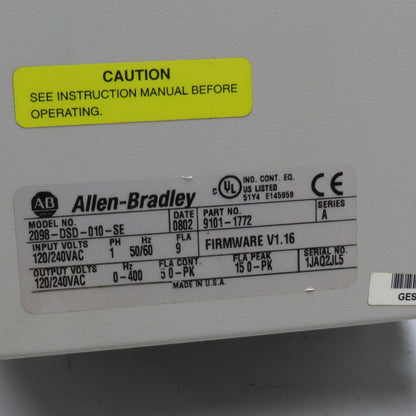 Allen-Bradley 2098-DSD-010-SE Digital Servo Drive 120/240VAC 1Ph 50/60Hz SERCOS