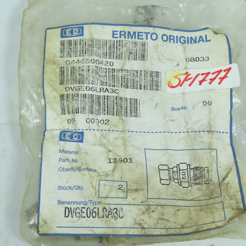 Parker Ermeto DVGE06LRA3C Male Stud Connector Hydraulic Fittings Lot of 2
